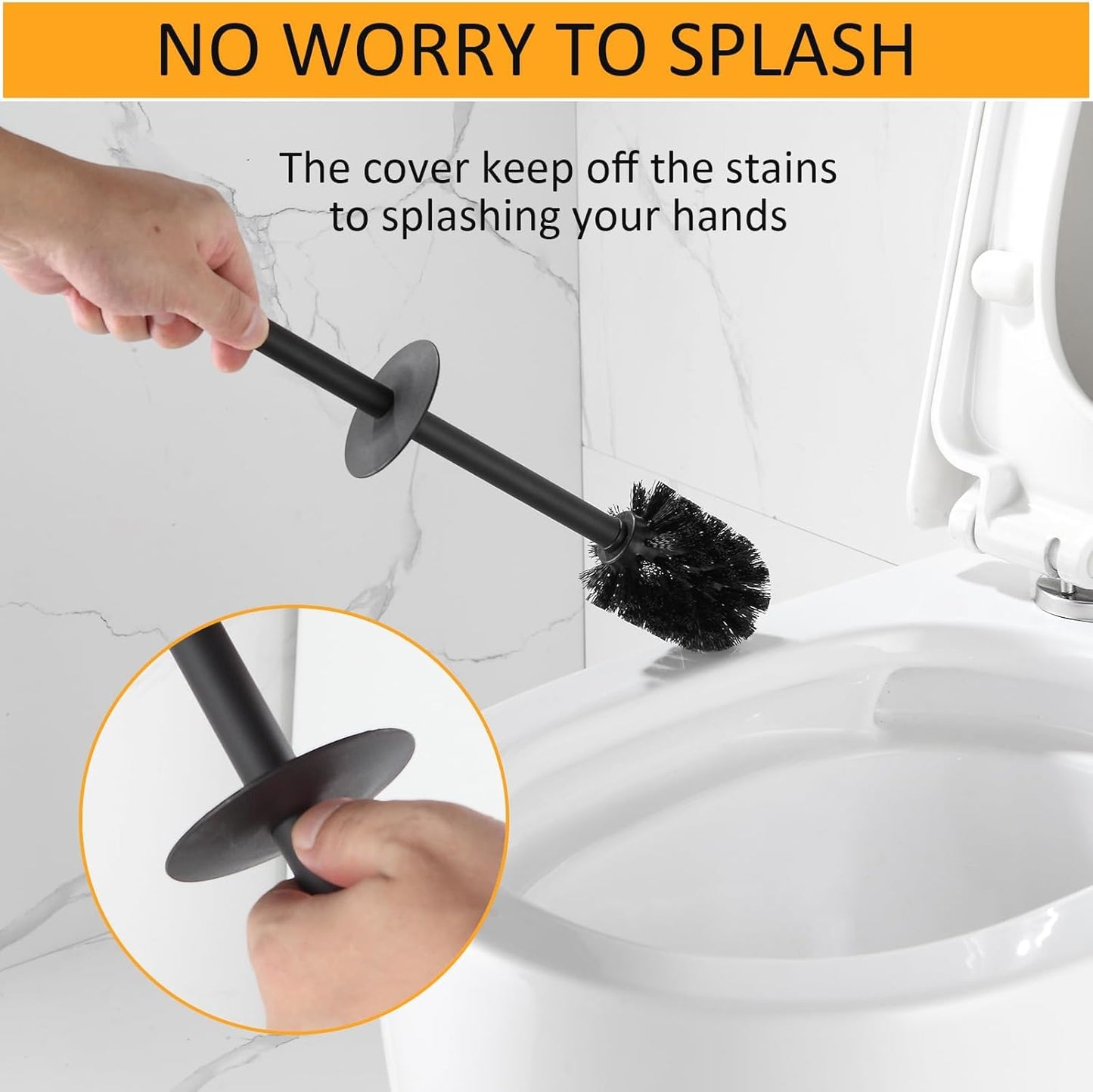 BGL Standing Toilet Brush and Holder Brushed Gold Aluminium Toilet Bowl Cleaner Brush and Holder for Bathroom Storage and Organization, Square Design Sturdy and Space Saving