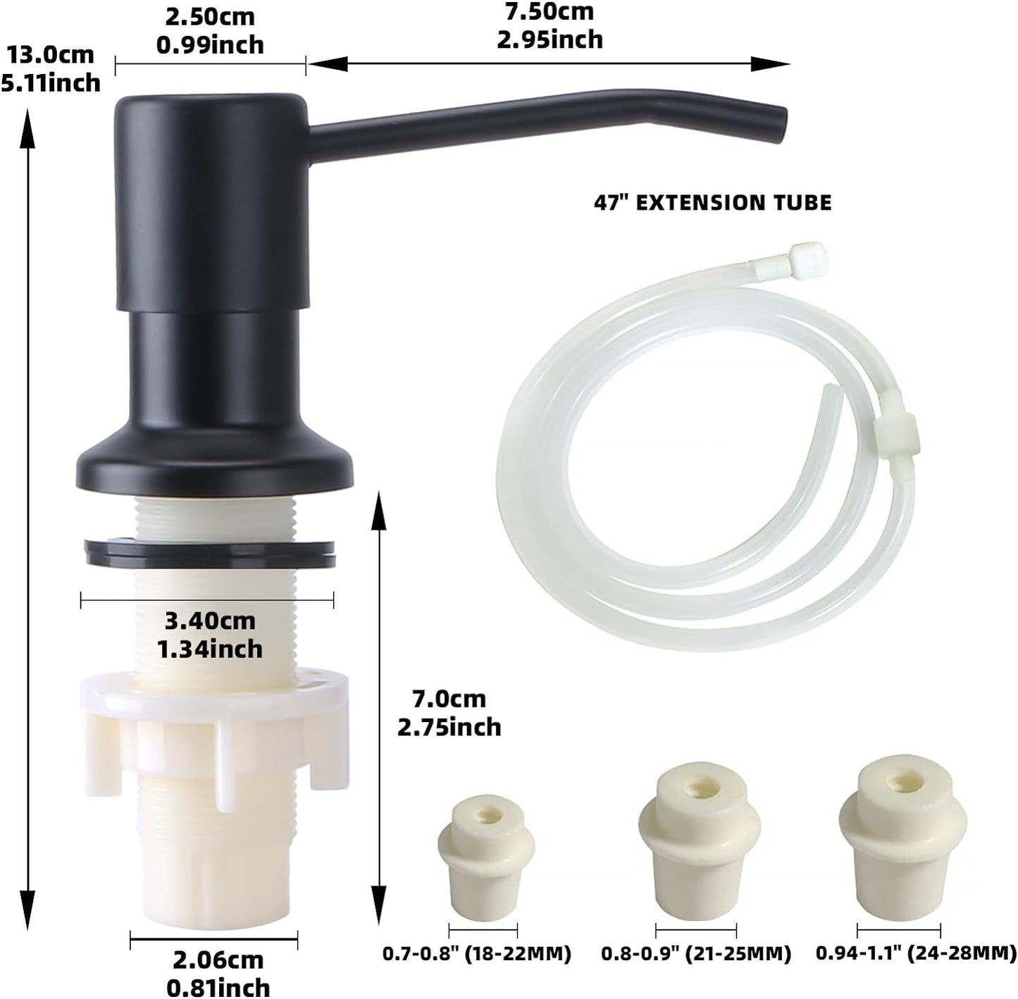 Soap Dispenser for Kitchen Sink, Built in Sink Soap Dispenser, Countertop Soap Dispenser Pump with 47" Extension Tube kit, No Need to Fill Little Bottle Again, Black