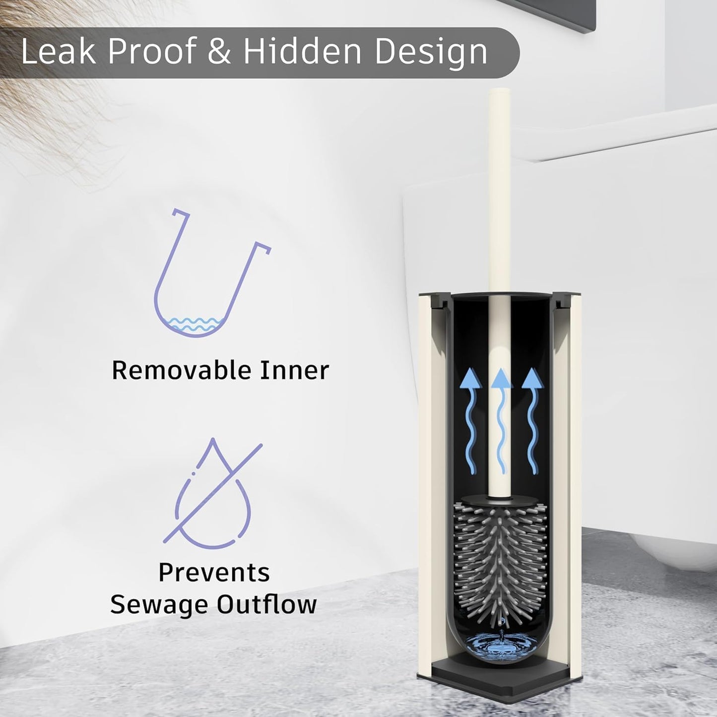 BVL Toilet Brush and Holder Set White Freestanding for Bathroom