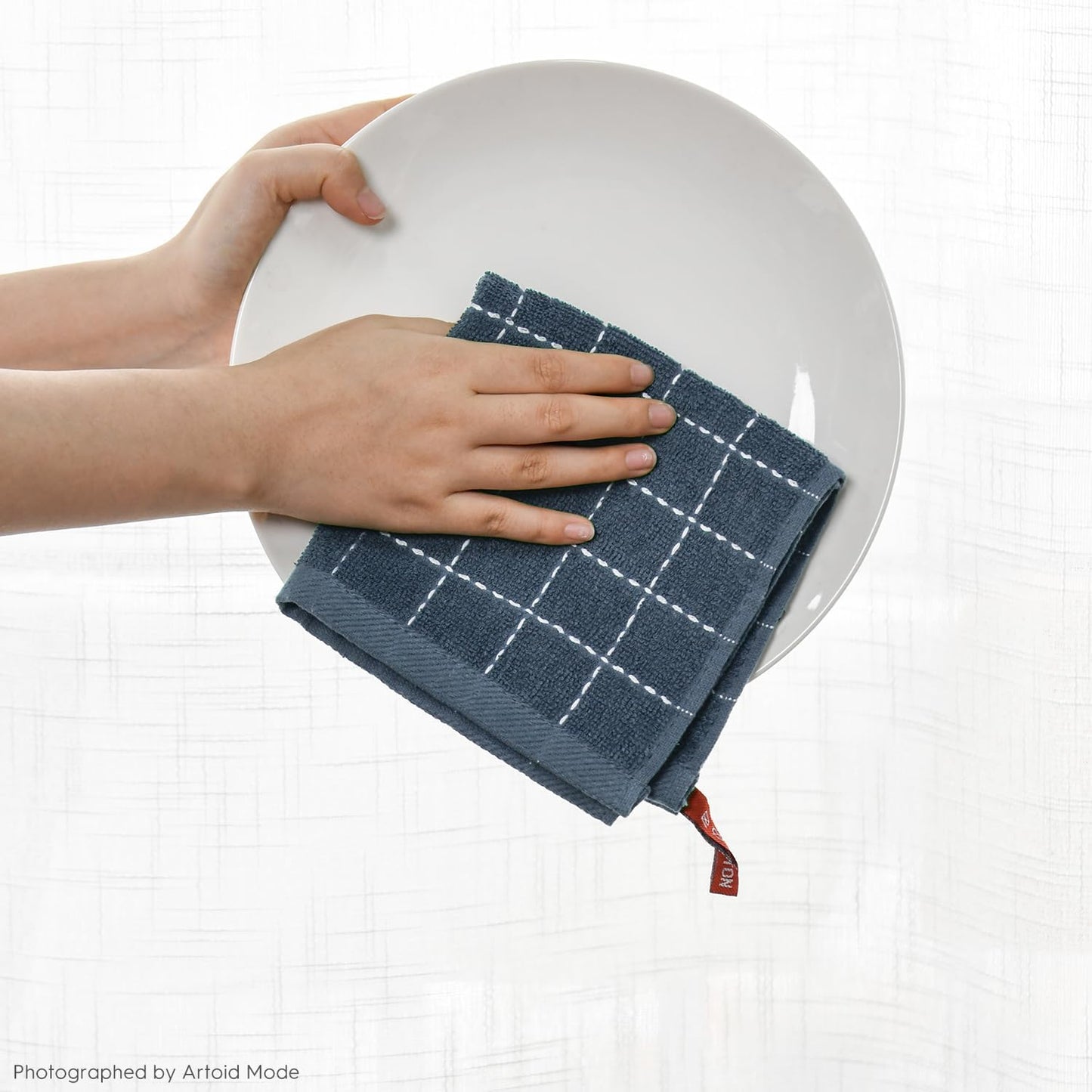 Artoid Mode Checkered Designed Cotton Grey Terry Kitchen Dish Cloths, 12x12 Inch Soft Absorbent Quick Drying Cleaning Kitchen Rags Set of 6