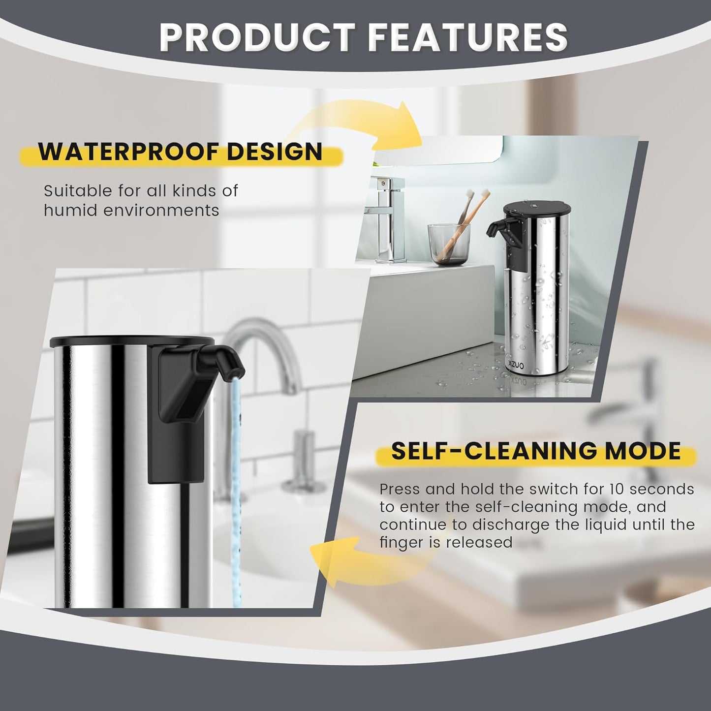 Automatic Soap Dispenser Touchless 11.8oz/350ml Four-Level Adjustable Dispenser Volume,Stainless Steel Material,Battery Powered for Wide Compatibility in Kitchen, Bathroom, Hotel & Office