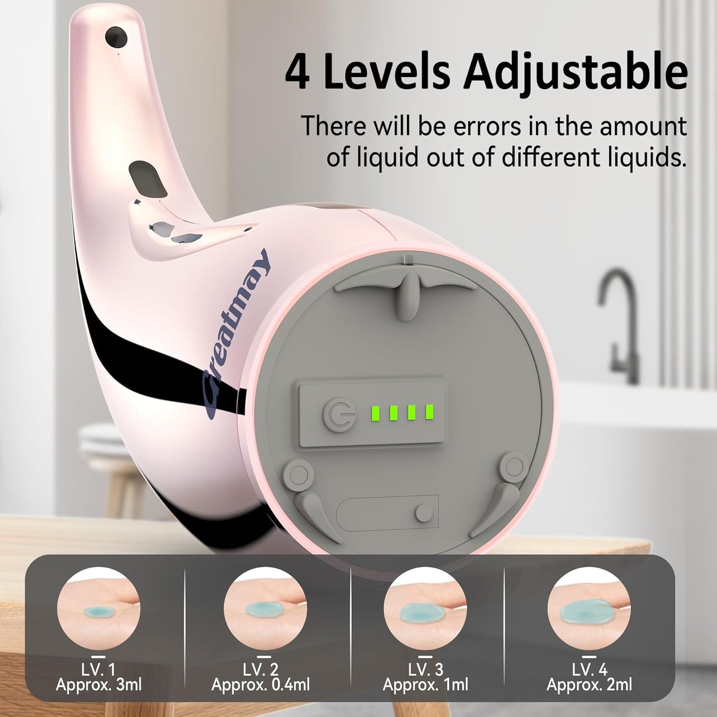 Adjustable Automatic Soap Dispenser Touchless, 4 Adjustable Levels Touchless Sensor Liquid Soap Pump Dispenser,300ml Rechargeable Magnetic Charging Hand Soap Dispenser for Kitchen,Bathroom
