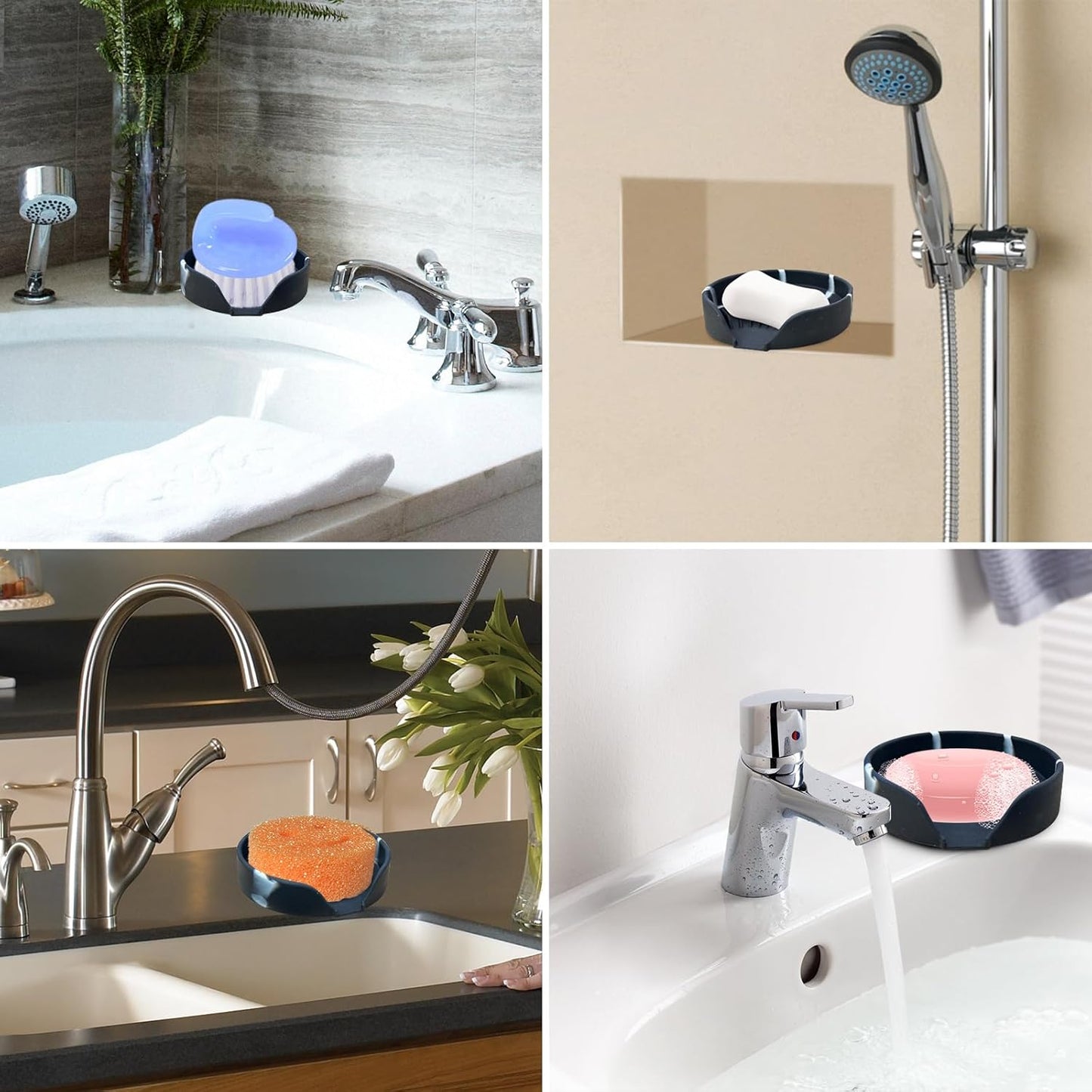 Self Draining Soap Dish, Silicone Suction Cup Soap Holder Tray Savers Container Sponge Holder for Bar Bathroom Shower Kitchen Sink, Can Extend Soap Life (1, Marble)