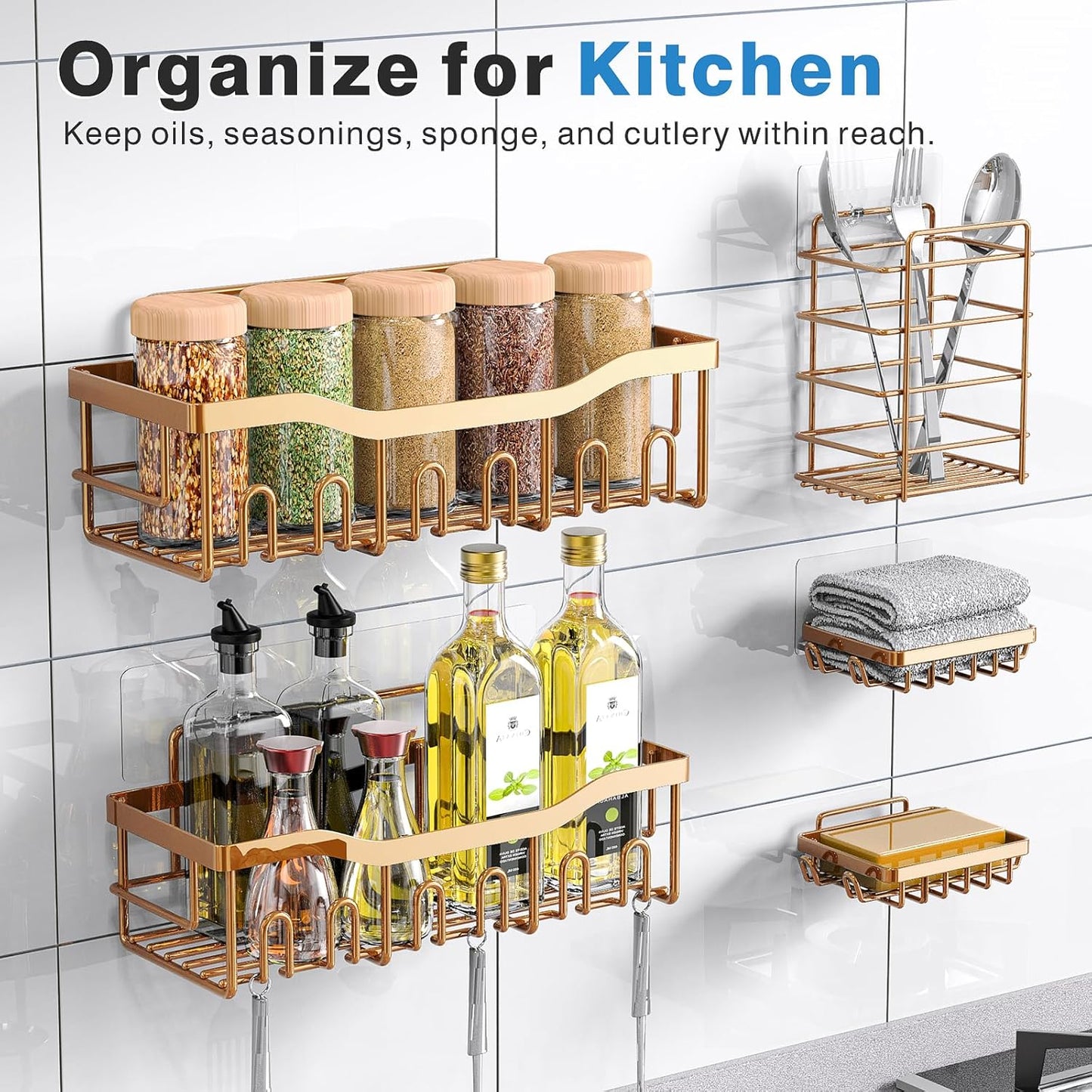 EUDELE 5-Pack Rustproof Stainless Steel Shower Caddy – No Drill Adhesive Bathroom Organizer with Large Capacity, Spacious Shower Shelves for Inside Shower, Kitchen & Home Decor Storage-XL Size