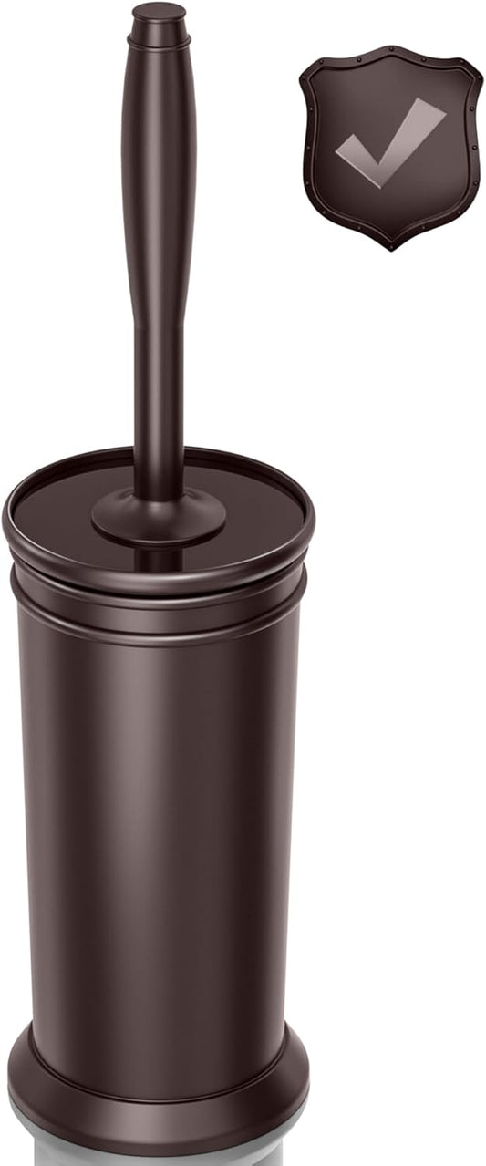 UPTRONIC Toilet Brush, Aluminum Alloy Toilet Brush and Holder Set with Extra Long Handle Durable Bristles Toilet Bowl Brush and Covered Holder for Toilet Scrubber for Bathroom Cleaning(Brown)