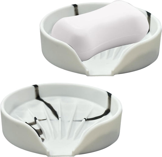Self Draining Soap Dish, Silicone Suction Cup Soap Holder Tray Savers Container Sponge Holder for Bar Bathroom Shower Kitchen Sink, Can Extend Soap Life (2, White)