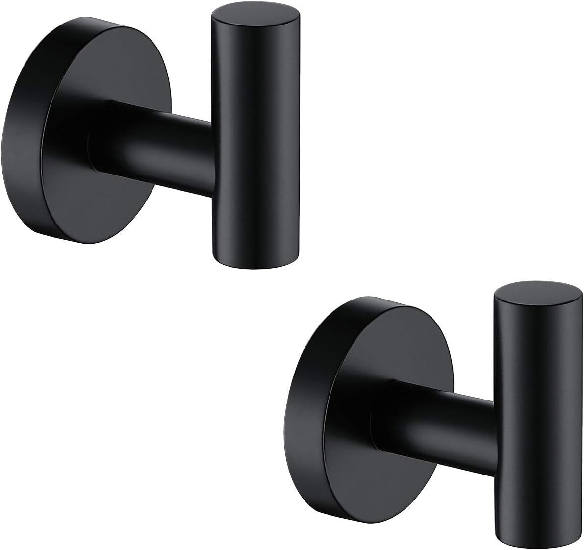 TASTOS Matte Black Bathroom Towel Coat Hook Stainless Steel, 2 Pack Robe Clothes Cabinet Closet Sponges Hooks Holder Round Style Heavy Duty Wall Hook for Bathroom Kitchen Hotel Wall Mounted