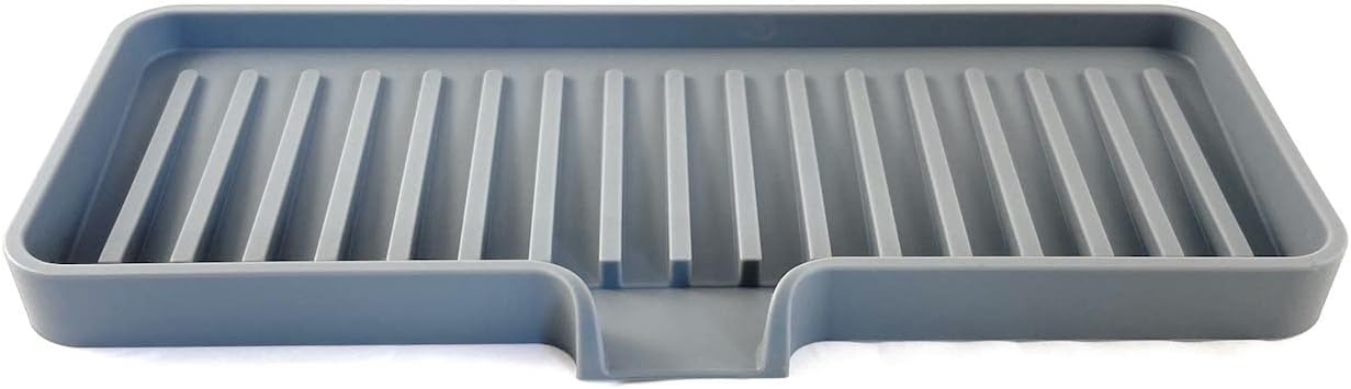 Happitasa Silicone Soap Dish Tray and Sponge Holder with Drain Chute | Bathroom and Kitchen Sink Organizer Caddy (Grey, 9"x3.5", 5.6 Ounces)
