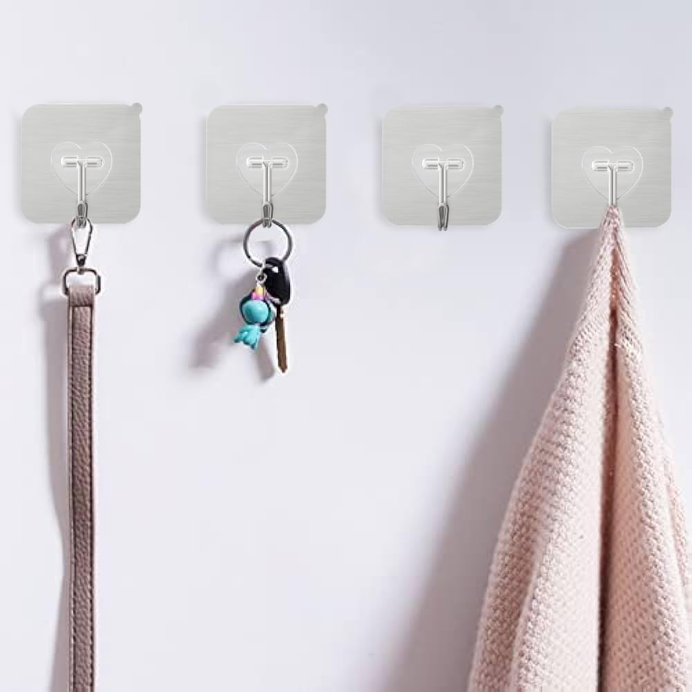 DGYB 20 Pcs Silver Adhesive Hooks for Hanging 22lb Self Adhesive Wall Hooks Heavy Duty Waterproof Sticky Hook for Shower Home Bathroom Kitchen Office