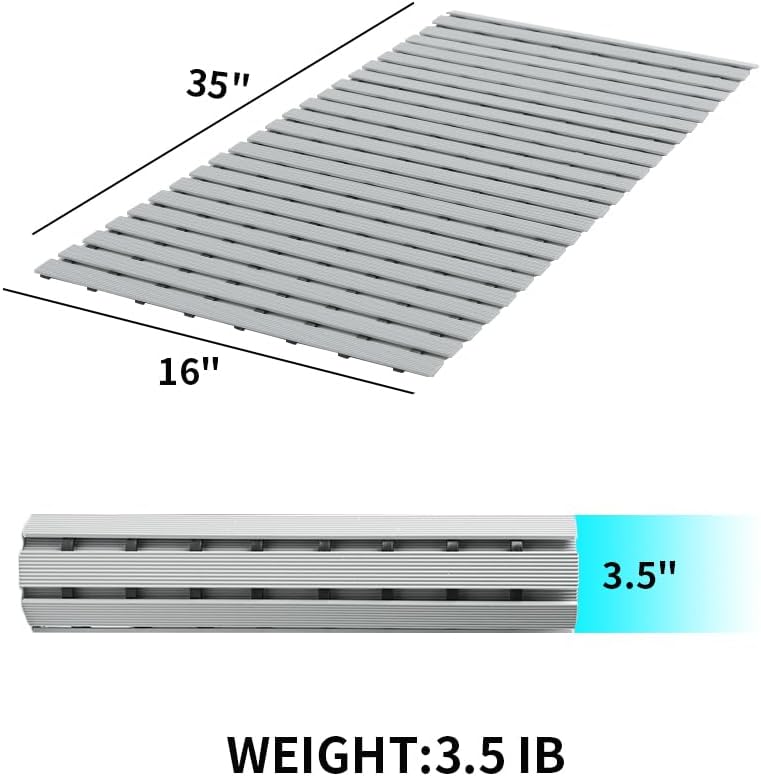 PADOOR Shower-Mat Non Slip, Heavy Duty Bathtub-Mat Curlable Quick Drain Sturdy Bath Tub Mat Without Suction Cups for Indoor Outdoor Use 17x36 Inch Grey