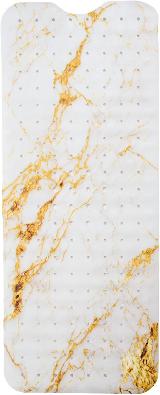 ENKOSI Bath Mat – Large 40 x 16 Inch Non-Slip Bathtub Mat with Secure Suction Cups & Drain Holes – Extra Long Bathroom Shower Mat for Tub with Marble Gold Design (40x16 Marble Gold)