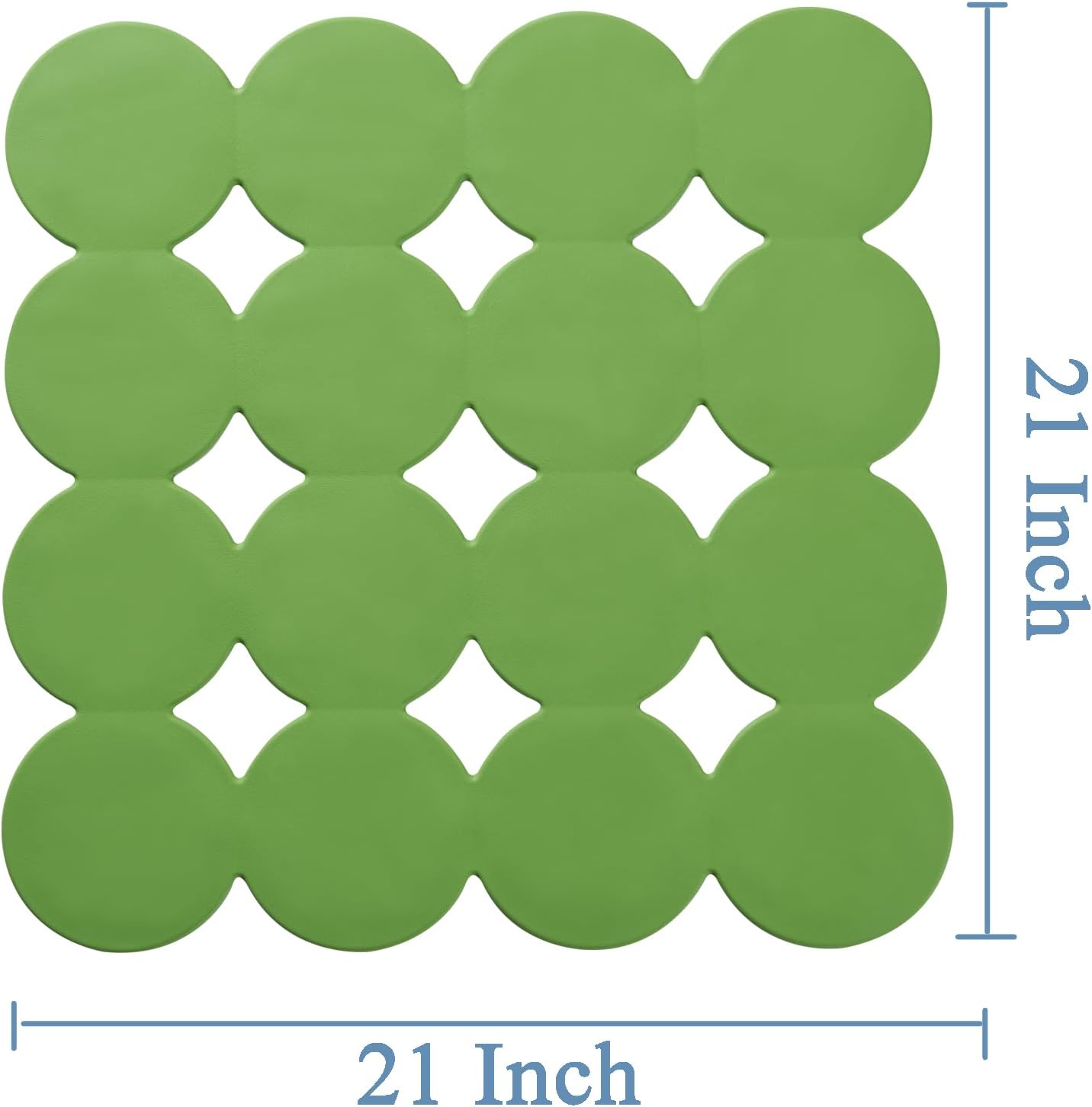 Square Shower Mat Nonslip - Rubber Bathtub Mat with Suction Cups for Inside Shower Bathroom Floor (Green, 21X21)