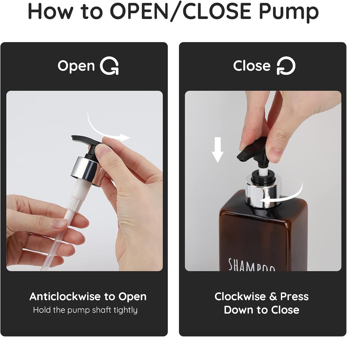 Segbeauty Shampoo and Conditioner Dispenser, 3 Packs 16.9oz Refillable Bathroom Soap Dispenser Set, 500ml Plastic Square Shower Press Pump Bottles Liquid Lotion Dispenser for Kitchen Sink Amber