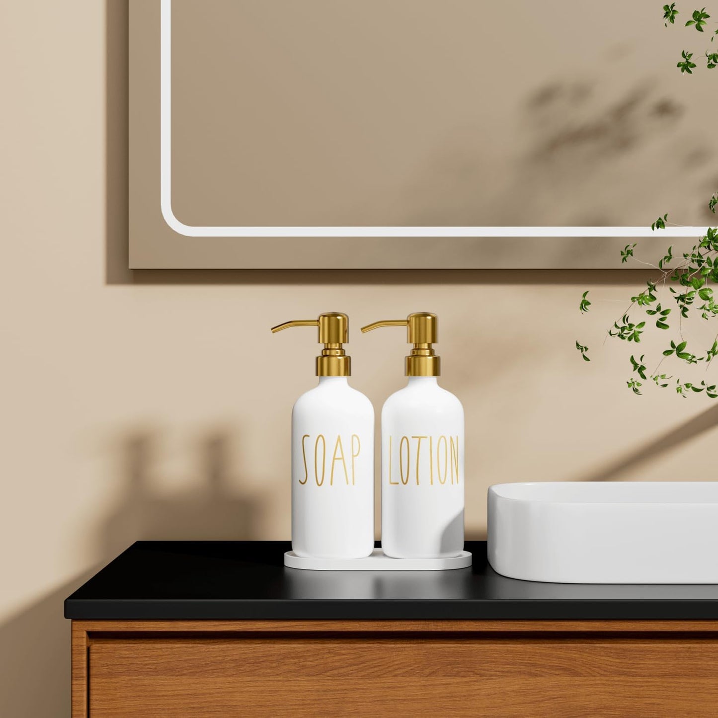 MOMEEMO Bathroom Soap Dispenser Set, Contains Lotion and Hand Soap Dispenser, Suitable for Bathroom Decor. (White)