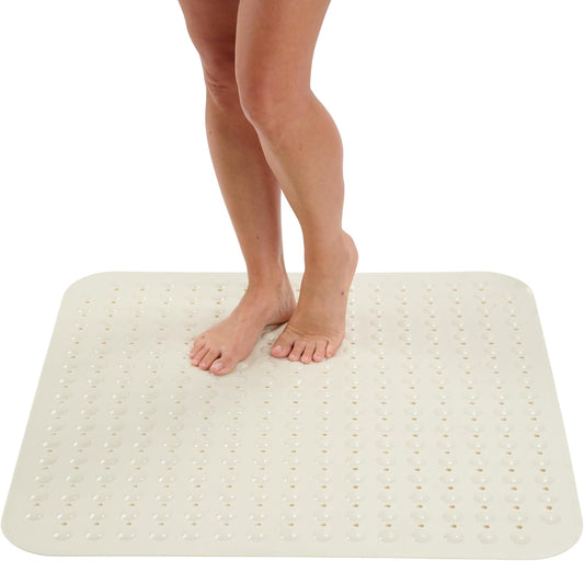 ENKOSI Extra Large Square Non Slip Shower Mat - 31 x 31-inch XL Bathroom Shower Mat - Square Shower Matts for Shower Stall Floors | Secure Suction Cups and Drain Holes (31x31 Pearl White)