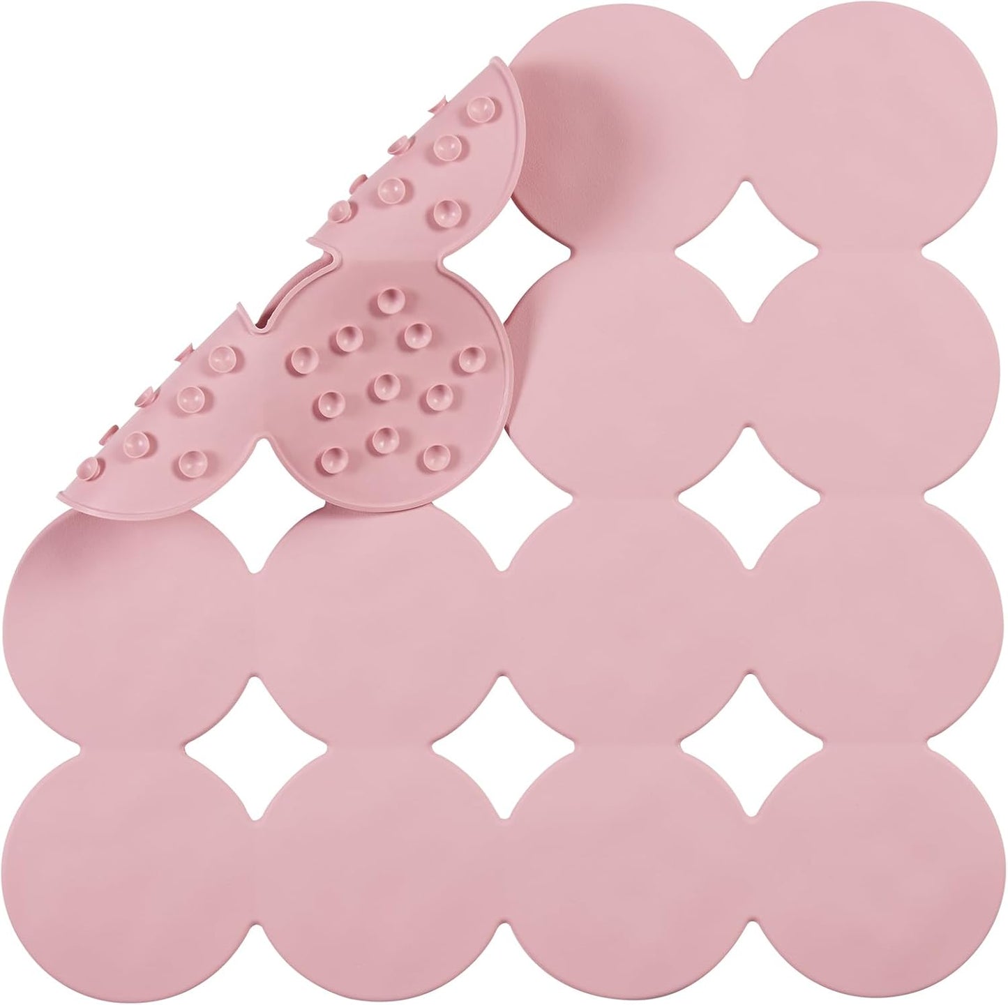 Square Shower Mat Nonslip - Rubber Bathtub Mat with Suction Cups for Inside Shower Bathroom Floor (Pink, 21X21)