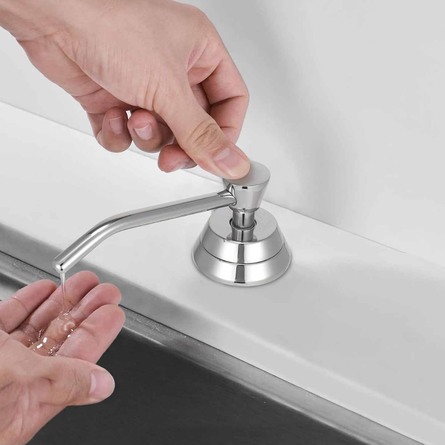 Heavy Duty Brass Countertop Liquid Soap Dispenser, Commercial Grade Top Fill Built-in Soap Dispenser with 34 oz/ 1L Bottle for Bathroom, Kitchen, Public Restroom, Chrome Finish, 4” Spout