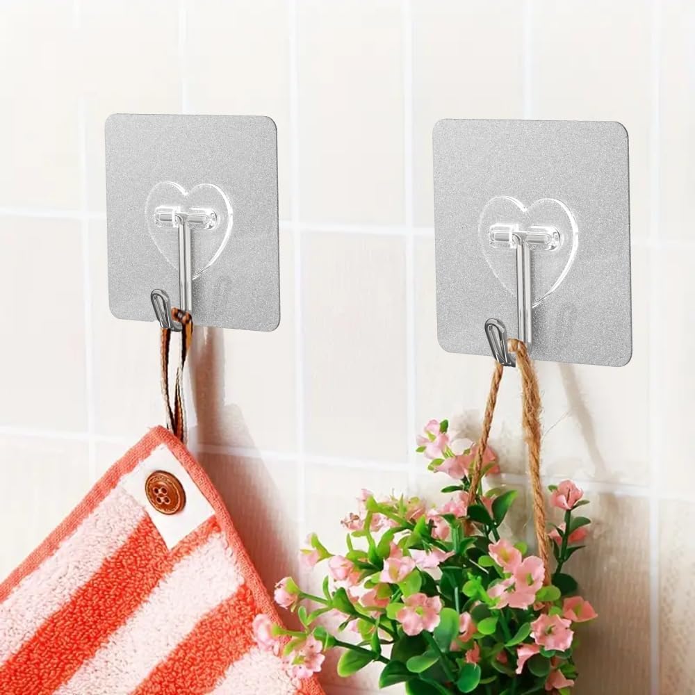 DGYB 20 Pcs Adhesive Hooks for Hanging 22lb Self Adhesive Wall Hooks Heavy Duty Waterproof Transparent Sticky Hook for Shower Home Bathroom Kitchen Office
