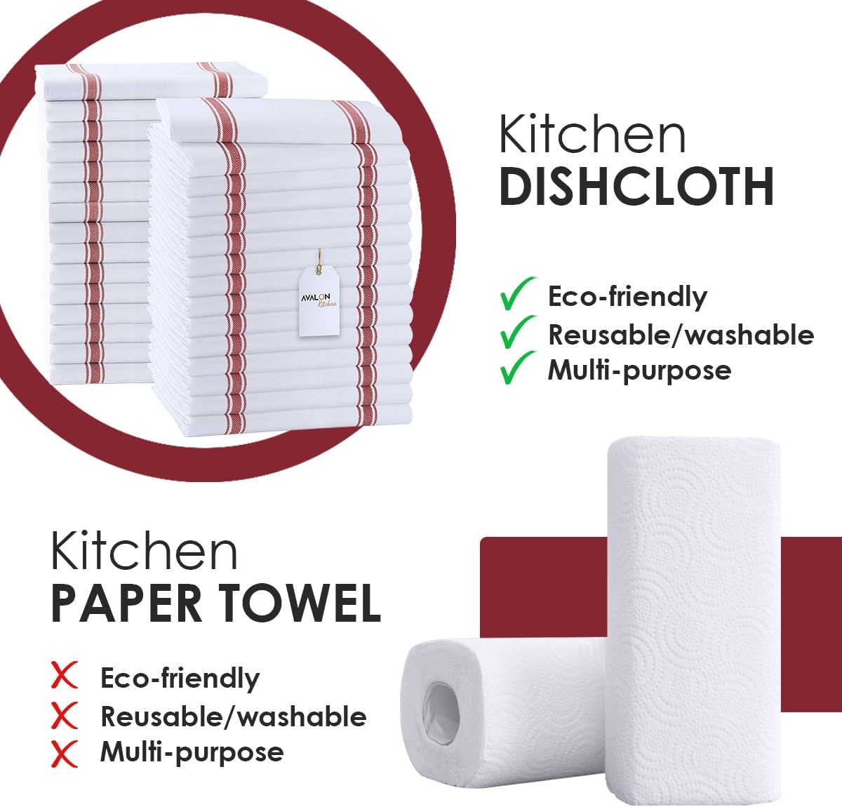 Dish Towels Set (Value Pack of 30) Size 15x25 Inch, 100% Cotton Soft & Absorbent Linen Kitchen Towels, Tea Towels, Reusable Cleaning Cloths for Household Cleaning (Red)