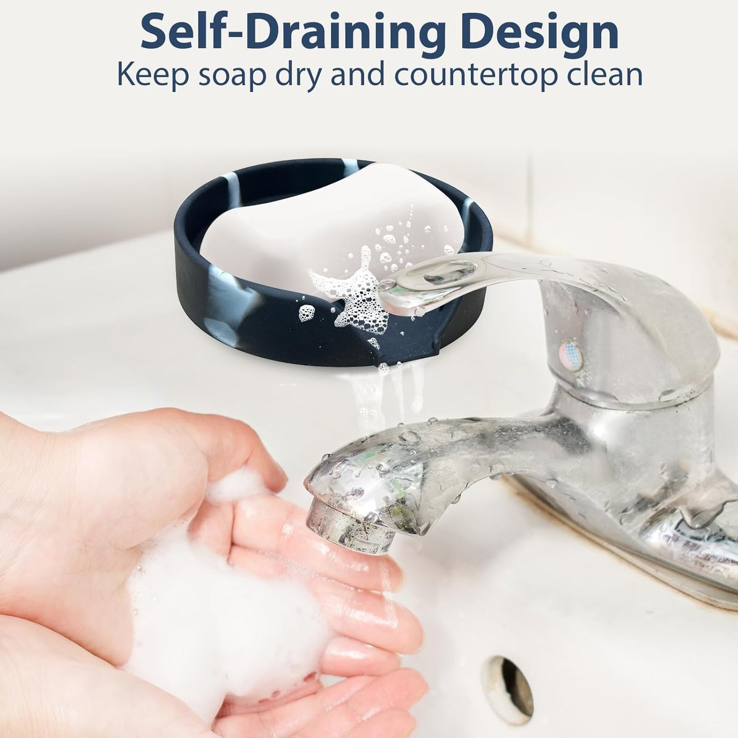 Self Draining Soap Dish, Silicone Suction Cup Soap Holder Tray Savers Container Sponge Holder for Bar Bathroom Shower Kitchen Sink, Can Extend Soap Life (2, Marble)