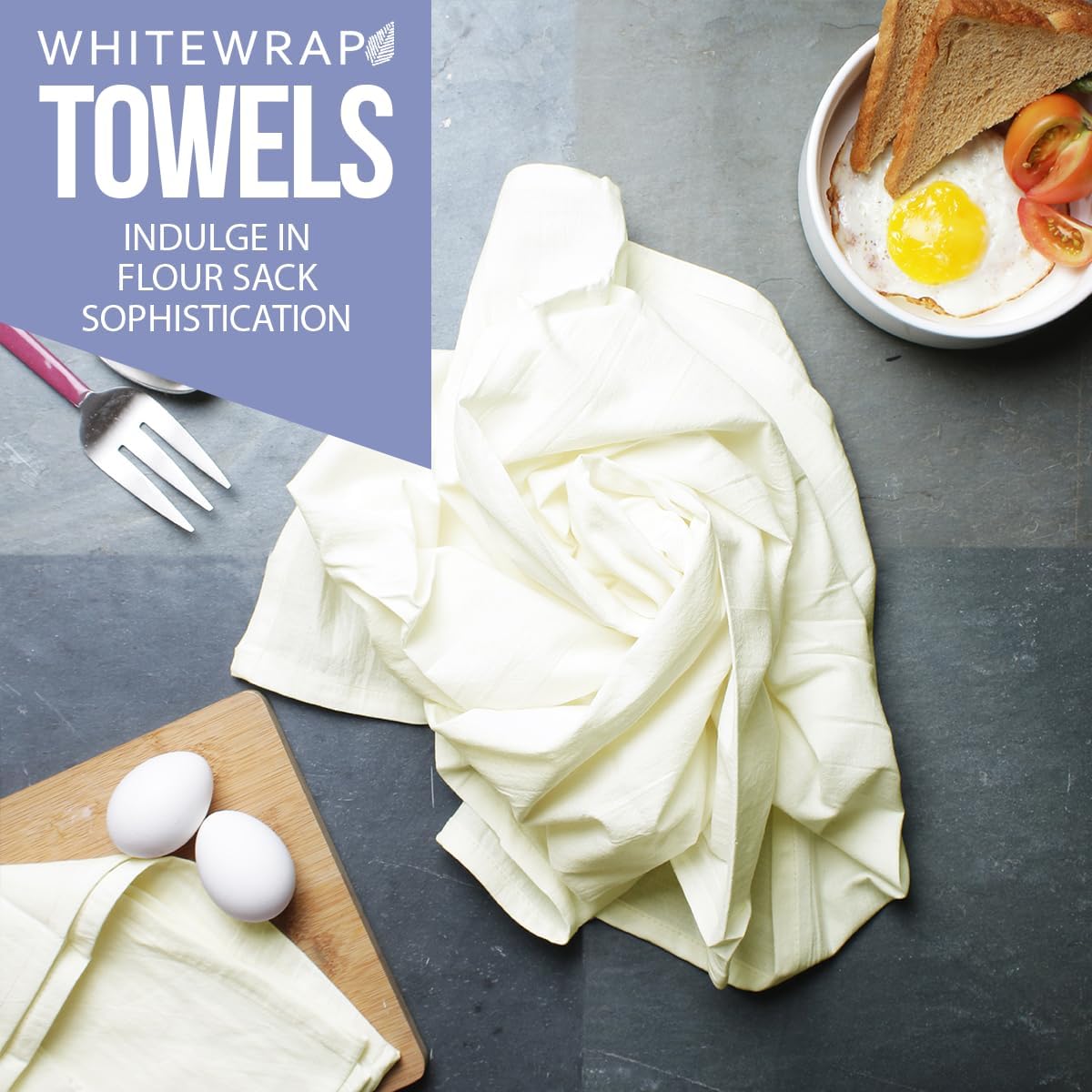 WHITEWRAP Flour Sack Towels| TeaTowel for Crafts| Kitchen Dish Cotton Blank Towel for Embroidery|Baking Bread Proofing Linen Cover| Thick Absorbent Quick Dry| 50 Pack15 x25 Natural