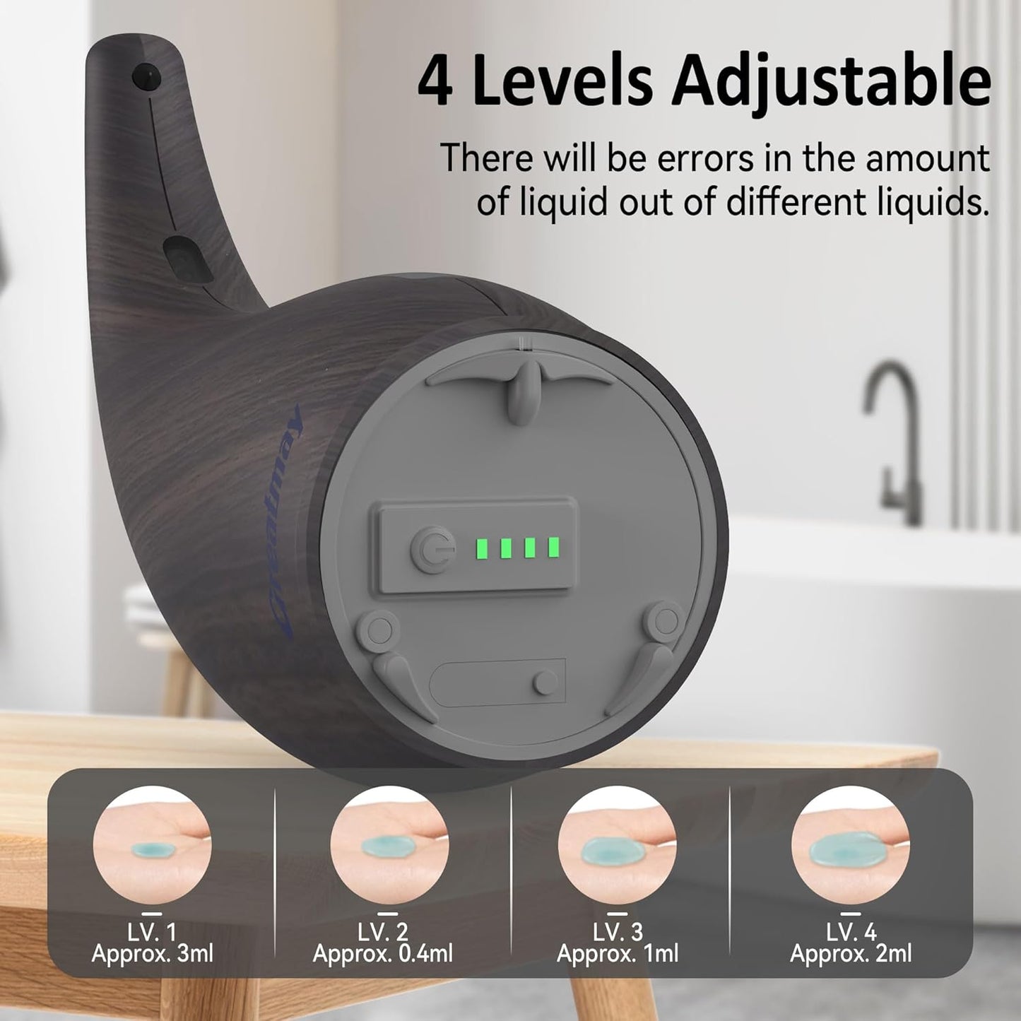 Adjustable Automatic Soap Dispenser Touchless, 4 Adjustable Levels Touchless Sensor Liquid Soap Pump Dispenser，300ml Rechargeable Magnetic Charging Hand Soap Dispenser for Kitchen，Bathroom