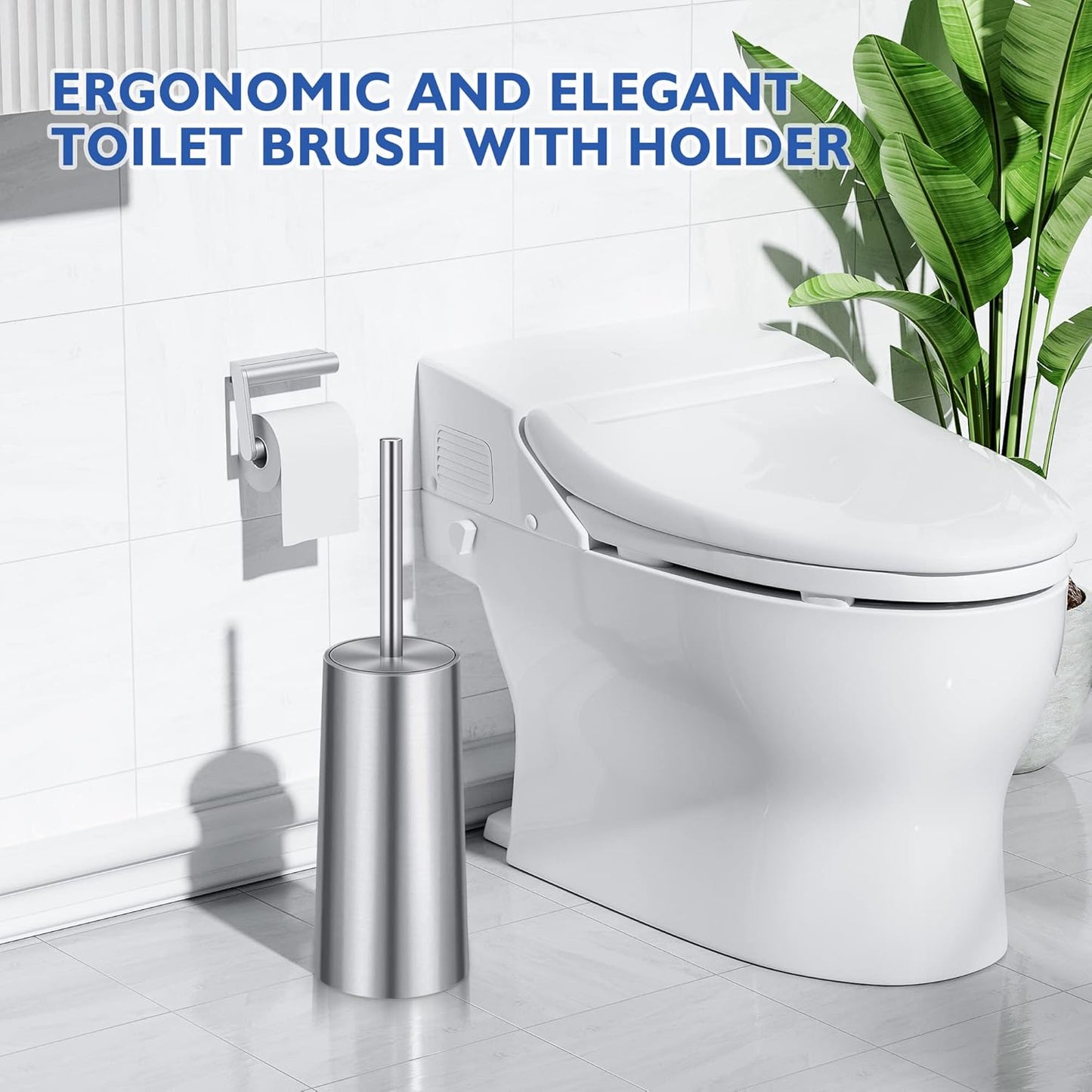 Toilet Brush and Holder, Toilet Brush 304 Stainless Steel, Toilet Bowl Brush for Bathroom Toilet-Ergonomic, Elegant,Durable