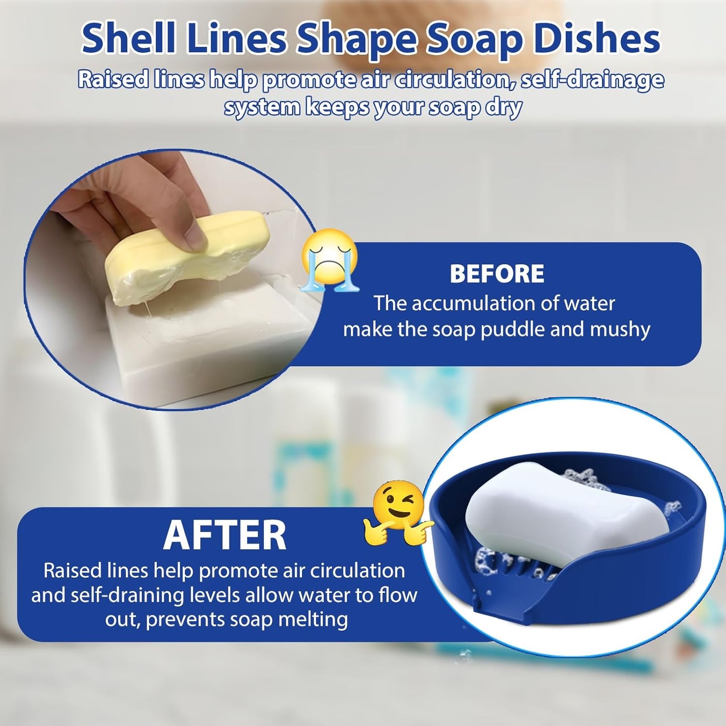 Self Draining Soap Dish, Silicone Suction Cup Soap Holder Tray Savers Container Sponge Holder for Bar Bathroom Shower Kitchen Sink, Can Extend Soap Life (2, Royal Blue)