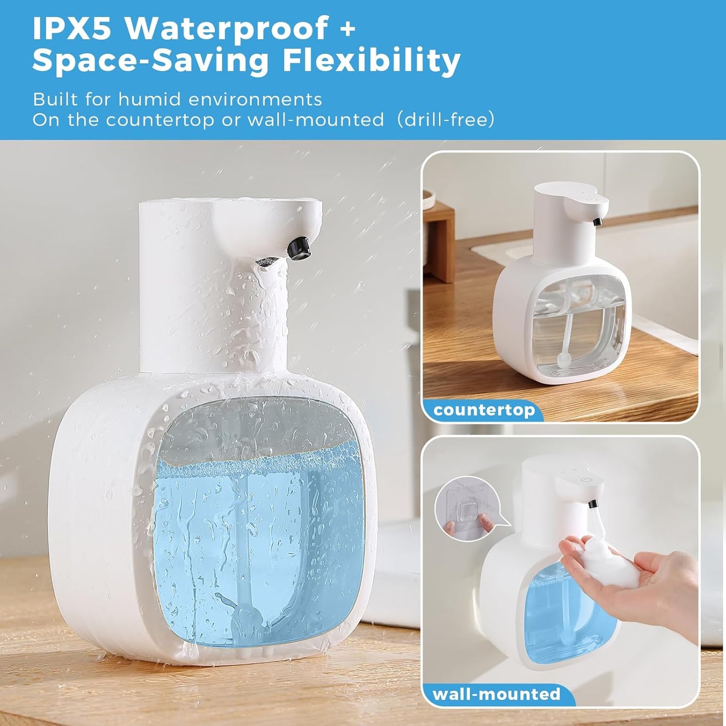 Automatic Foaming Soap Dispenser, 17oz/500ml Touchless Rechargeable with 4-Level Adjustable & IPX5 Waterproof - Level Display for Wall/Tabletop Use in Bathroom, Kitchen, White