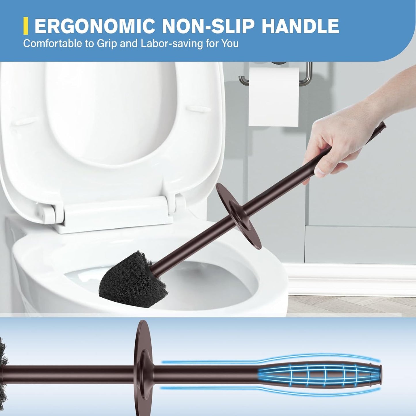 UPTRONIC Toilet Brush, Aluminum Alloy Toilet Brush and Holder Set with Extra Long Handle Durable Bristles Toilet Bowl Brush and Covered Holder for Toilet Scrubber for Bathroom Cleaning