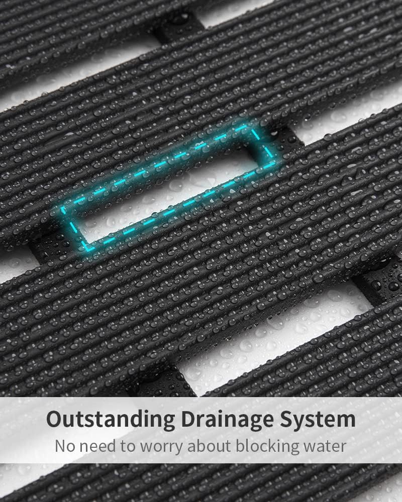 Shower-Mat Non Slip, PADOOR Heavy Duty Bathtub-Mat Curlable Quick Drain Sturdy Bath Tub Mat Without Suction Cups for Indoor Outdoor Use 17x26 Inch Black
