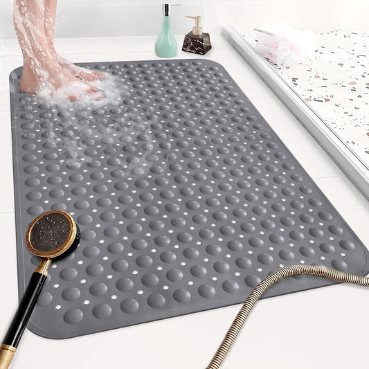 Shower Mat Non Slip: 35.4 x 23.6 Inch Extra Large TPE Shower Mats for Inside Shower - Anti Slip Shower Stall Matt with Drain Hole and Suction Cups for Elderly