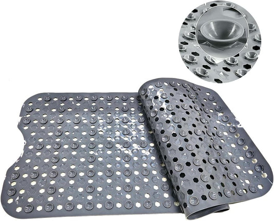Bath Tub Mat Non Slip, 39 x 16 Inch Long Shower Mat, Machine Washable Bathmat with Drain Holes (Gray)