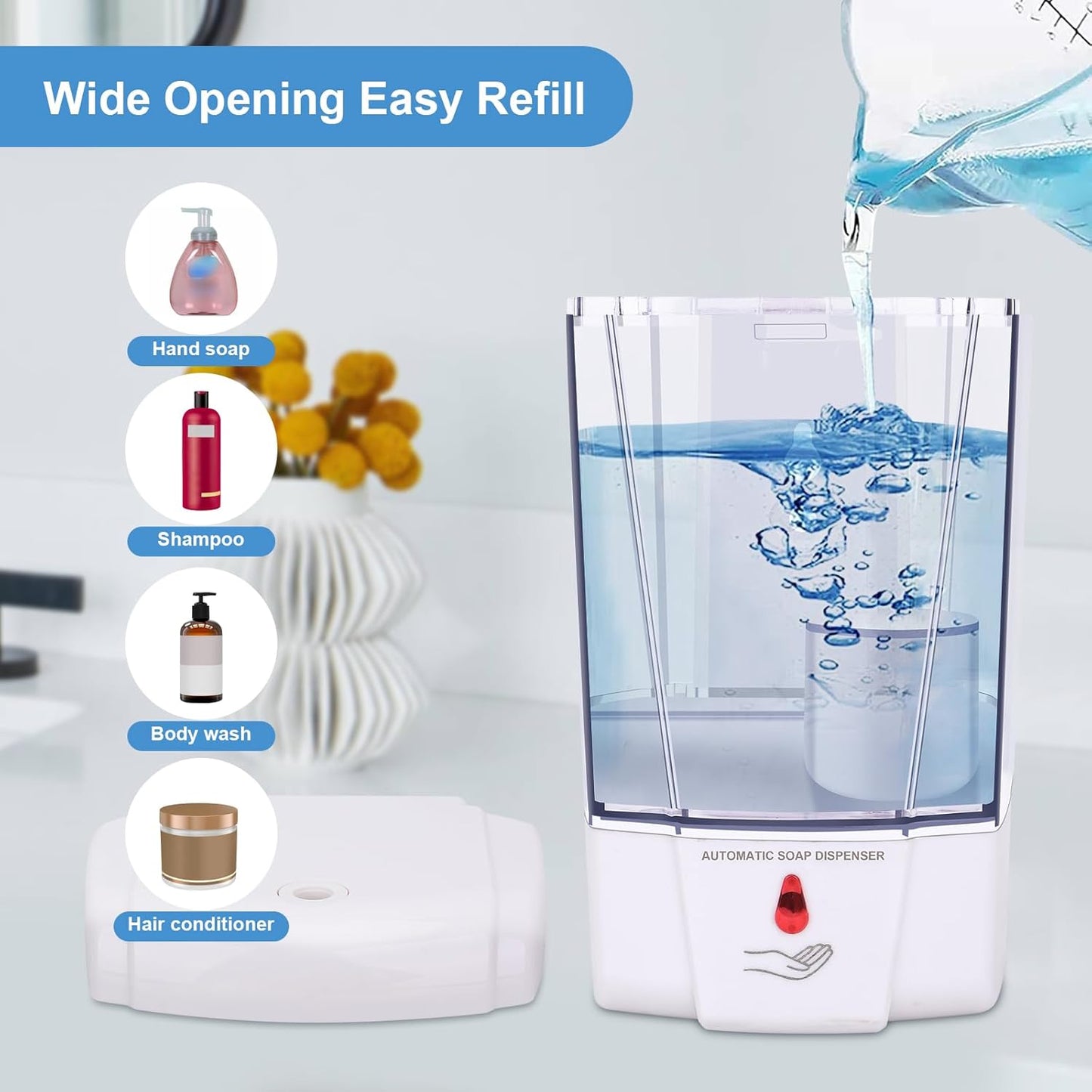 Automatic Soap Dispenser Wall Mounted: 700ml/23.7oz Commercial Hand Soap Dispenser Wall Mount, Touchless Electric Sensor Pump for Home Kitchen Bathroom Offices Hotel Commercial Restaurant