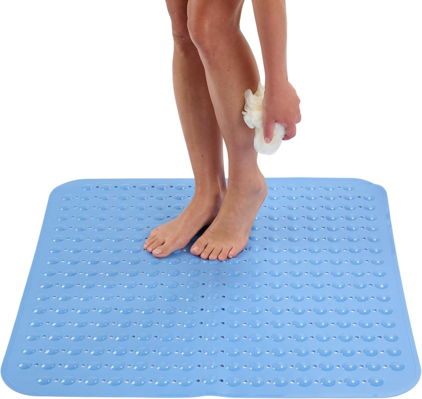 ENKOSI Extra Large Square Non Slip Shower Mat - 31 x 31-inch XL Bathroom Shower Mat - Square Shower Matts for Shower Stall Floors | Secure Suction Cups and Drain Holes (31x31 Aqua Blue)