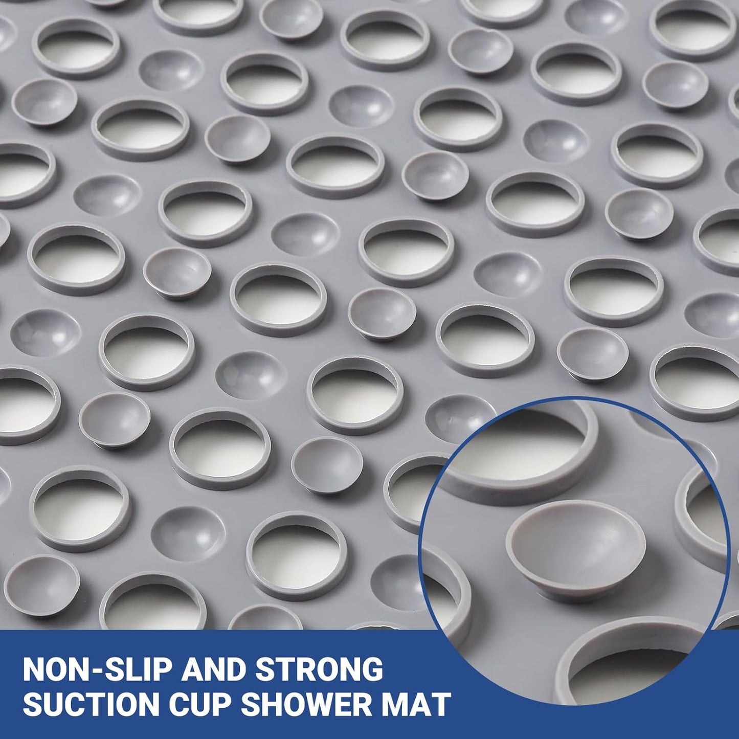 Non Slip Bathtub Mat and Shower Mat 31x17 inch,Bath Mat with Quick Dry Drain Holes and Suction Cups, Soft Comfortable Safe Bathroom Mat for Bath Tub, Floor, Tile (Grey)