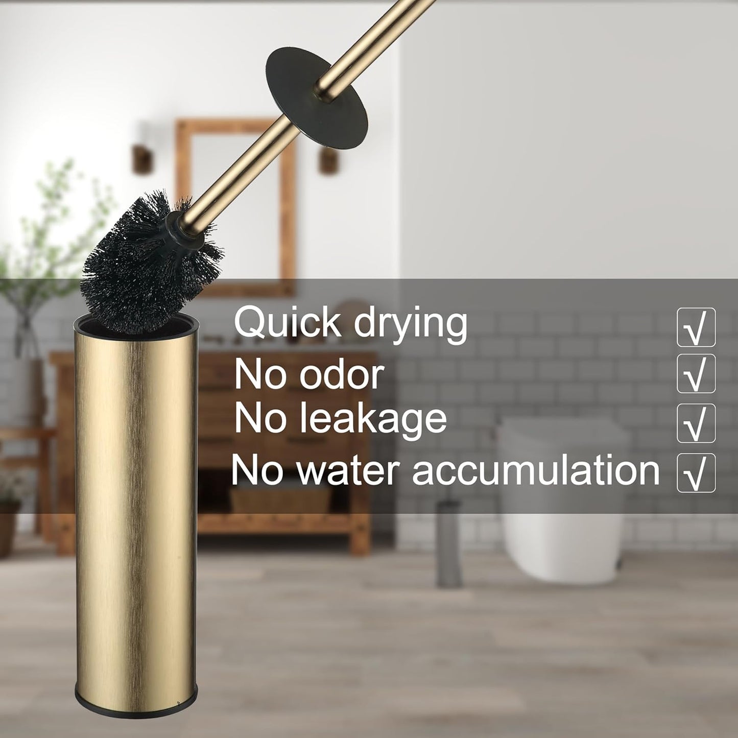 Toilet Brush and Holder Set Premium Material Toilet Bowl Cleaner Free Standing Toilet Bowl Brush and Holder Gold