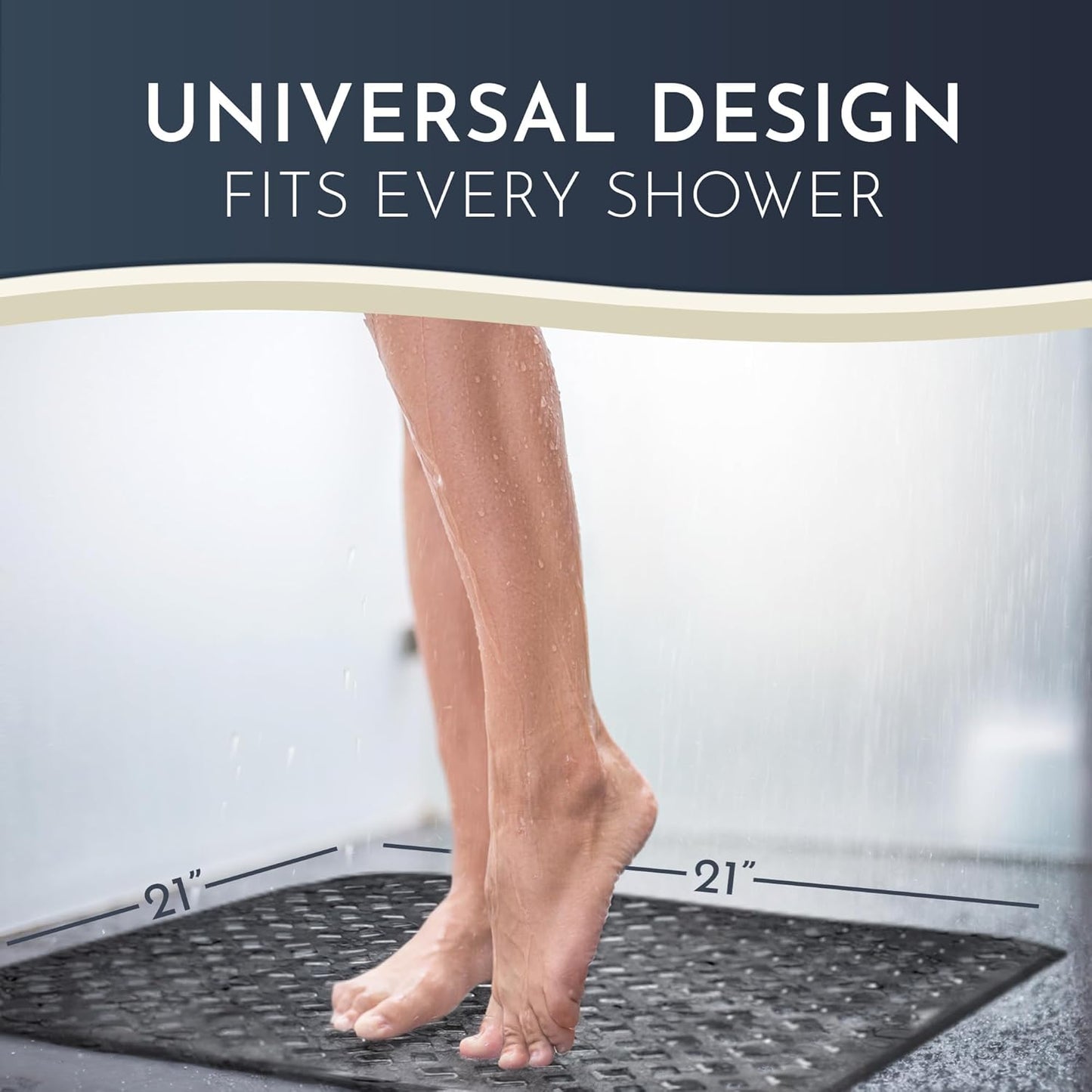 Homerella Anti Slip Shower Mat | Anti Mold Non Slip Bathtub Mat for Inside Shower | Square Floor Shower Mat 21 x 21 inch with Suction Cups for Grip & Hooks Hanging and Quick Drying | Machine Washable