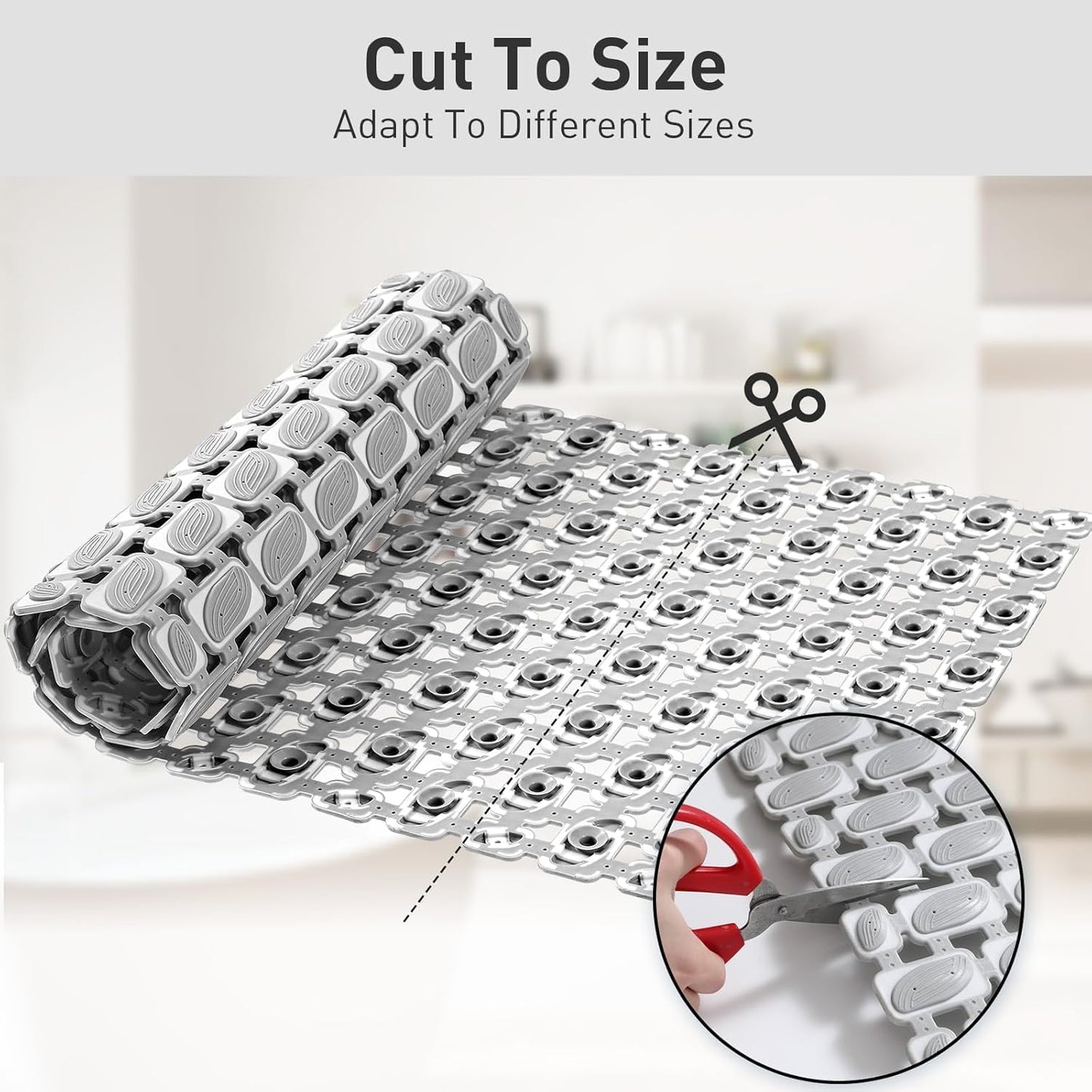 Shower Mat Non Slip Bathtub Mat - 27 x 16 Inch Eco-Friendly Soft Bath Mat for Tub Non Slip Shower Mats for Inside Shower with Suction Cups and Drain Holes, Easy to Clean Quick-Drying, Grey