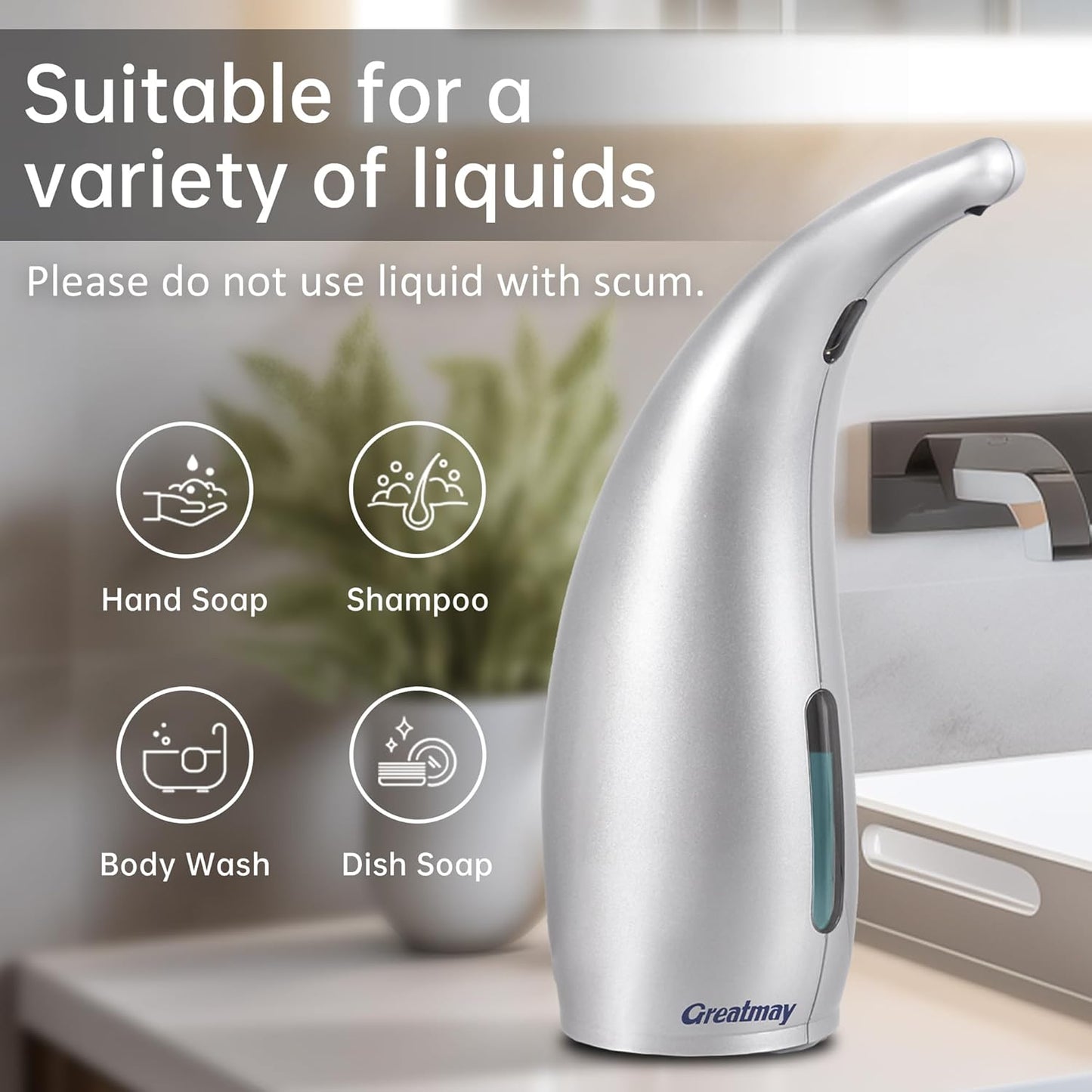 Adjustable Automatic Soap Dispenser Touchless, 4 Adjustable Levels Touchless Sensor Liquid Soap Pump，300ml Rechargeable Magnetic Charging Hand Soap Dispenser for Kitchen，Bathroom
