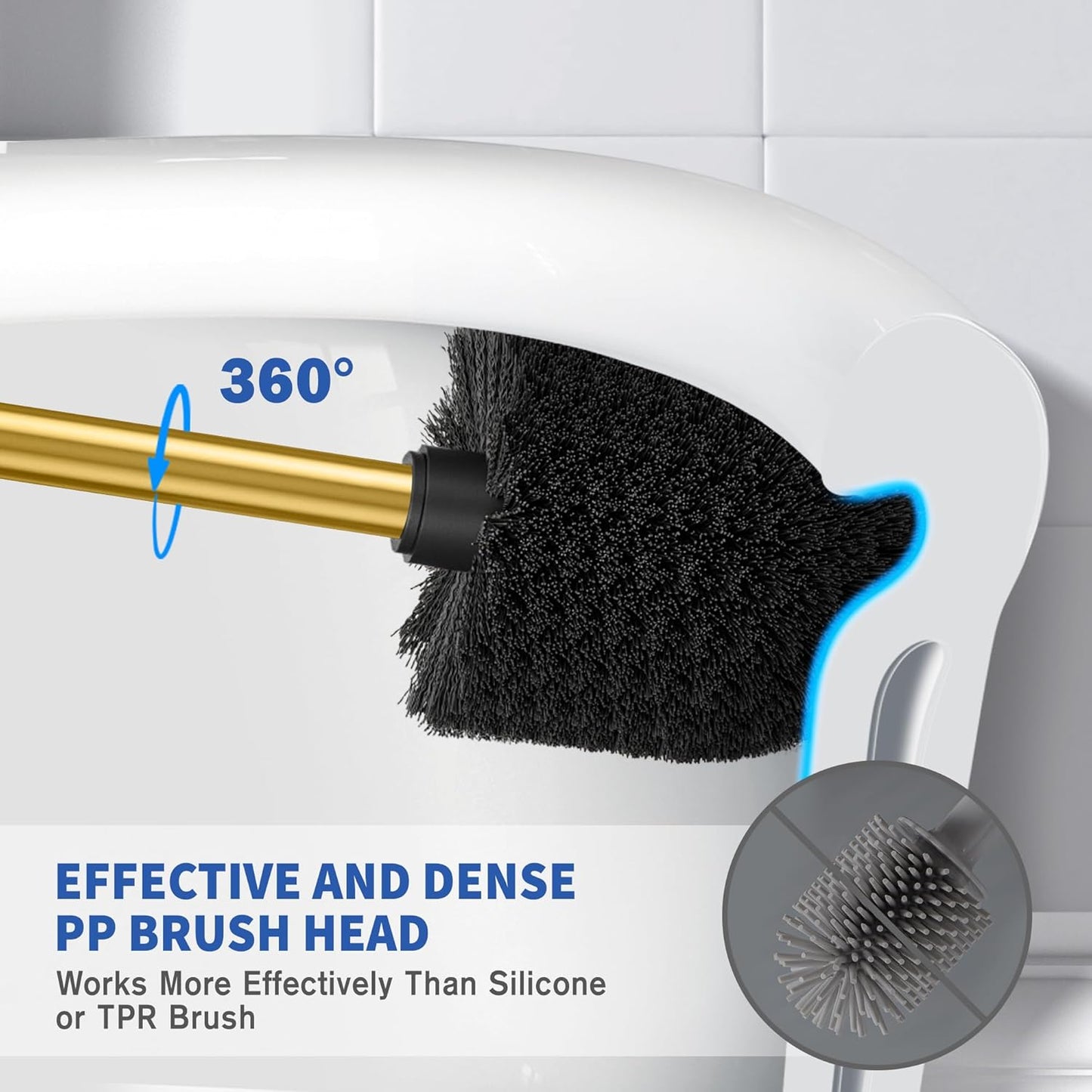 Toilet Brush and Holder, Toilet Brush Stainless Steel, Toilet Bowl Brush for Bathroom Toilet-Ergonomic, Elegant,Durable (Gold)