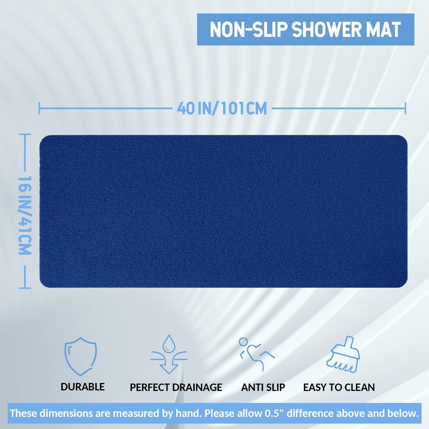 Non-Slip Bathtub Mat, Anti Slip Shower Mat, Fast Drying Bathtub Mats, Foot Scrubber Mat, Anti Slip Mat for Tub, Floor, Bathroom, Kitchen, Home, Hotel (Navy Blue 40"×16")