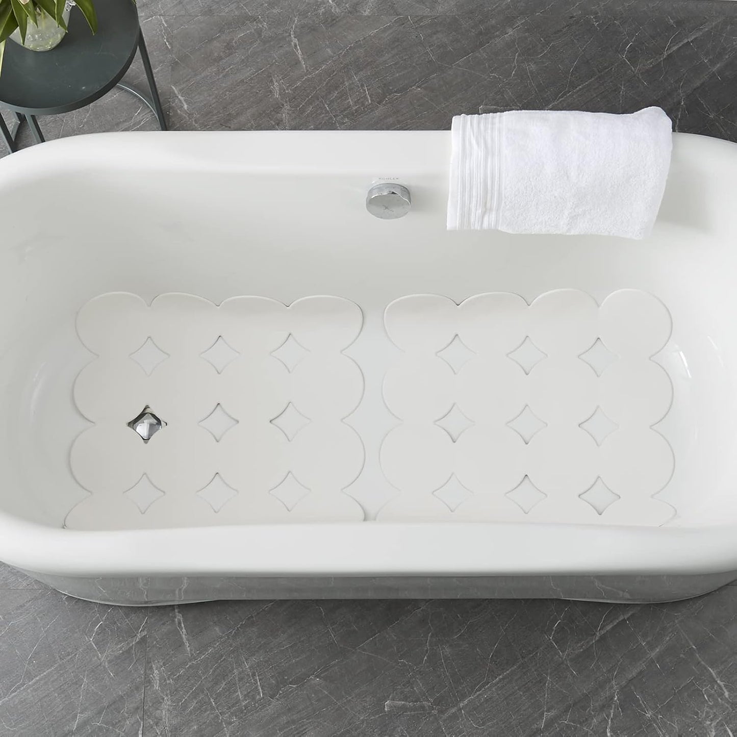 Square Shower Mat Nonslip - Rubber Bathtub Mat with Suction Cups for Inside Shower Bathroom Floor (White, 21X21”)