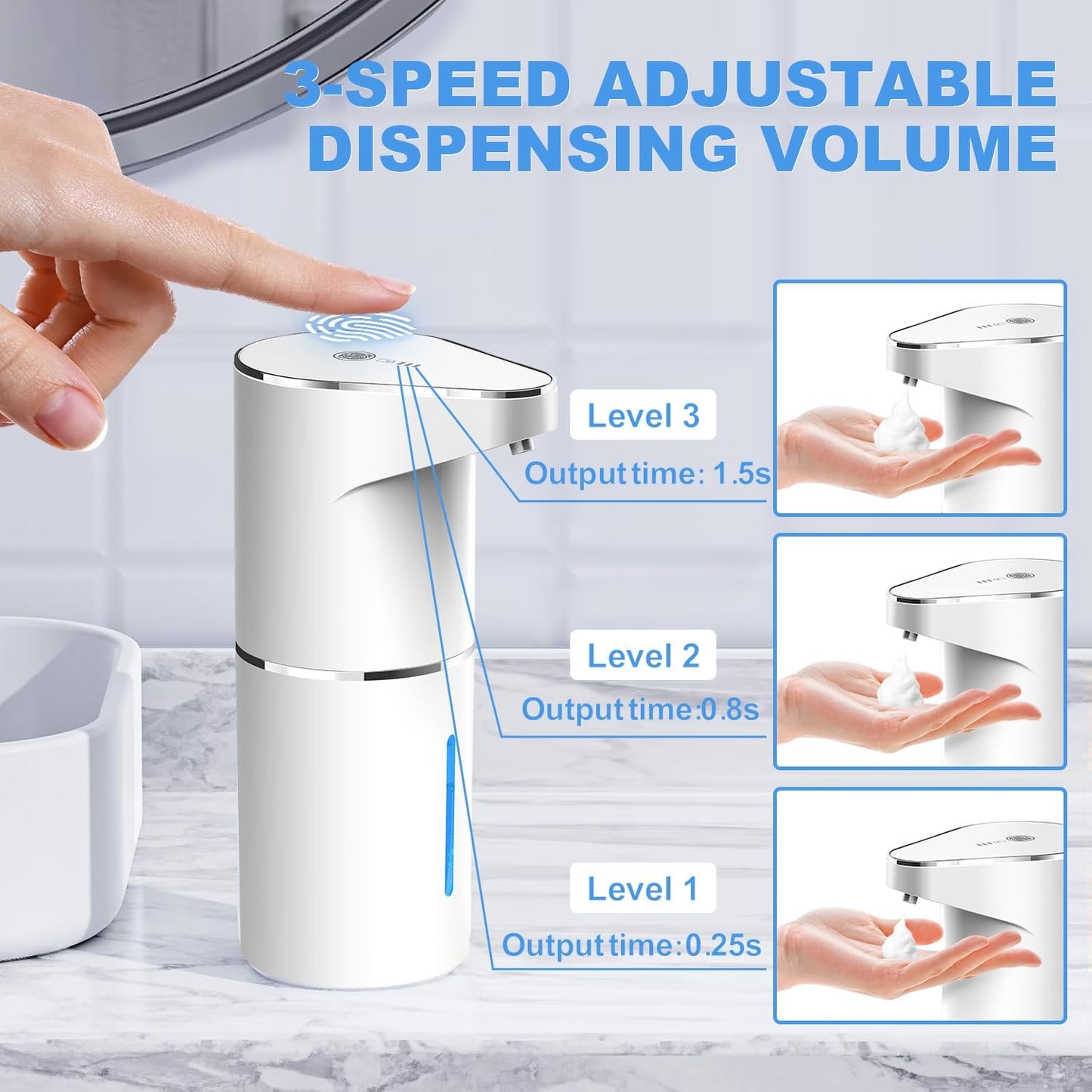 Automatic Foaming Soap Dispenser, Type C Rechargeable Hand Free Pump Soap Dispenser Electric Dispenser for Bathroom Countertop, Kitchen 350mL