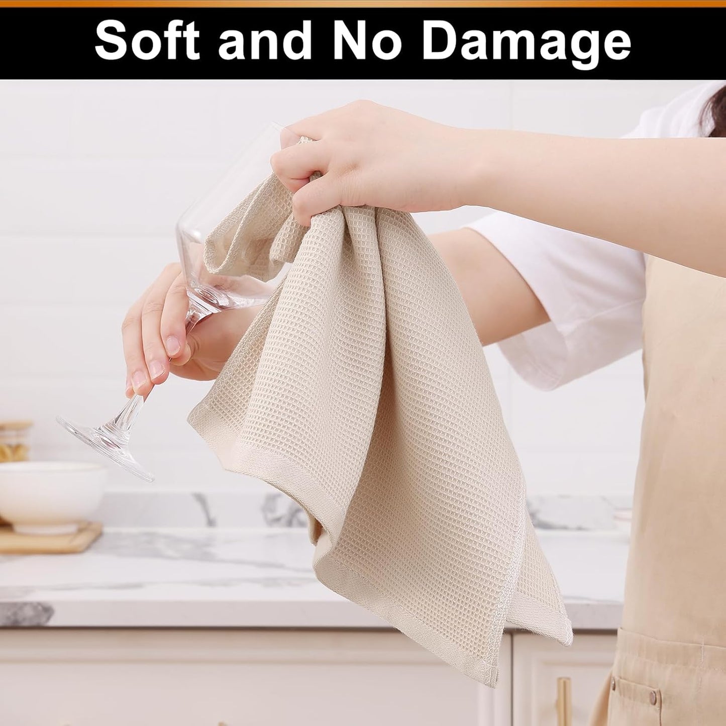 Homaxy 100% Cotton Waffle Weave Kitchen Towels - 6 Pack Soft and Absorbent Dish Towels - 16 x 26 Inches Quick Dry Hand Towels - Beige