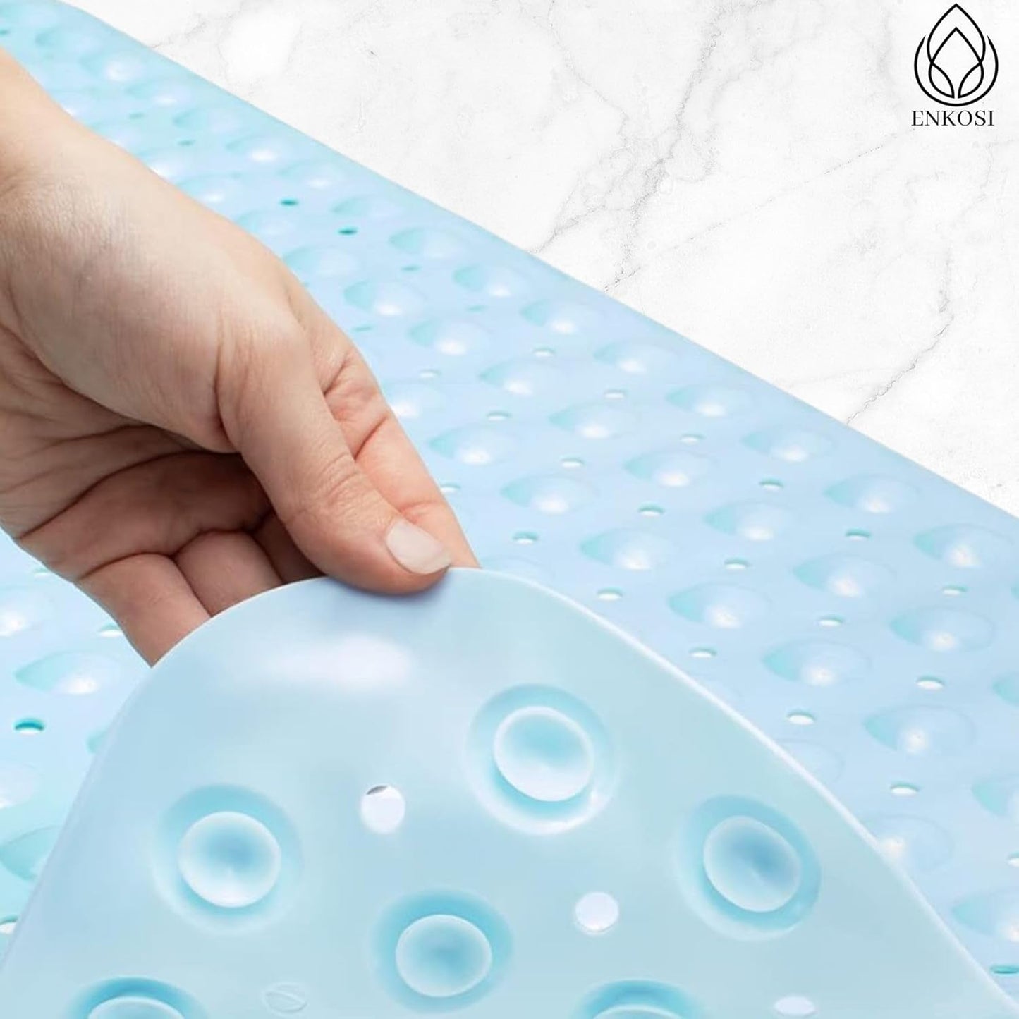 ENKOSI Bath Mat - Large Non Slip Bathtub & Shower Mat - Extra Long 40 x 16 Inch Bathroom Mats for Tub Nonslip Anti Slip Bathmats (40x16 Light Blue 1-Pack)