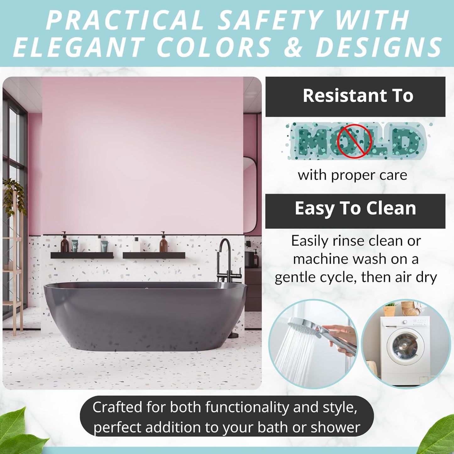 ENKOSI Bath Mat - Large Non Slip Bathtub & Shower Mat - Extra Long 40 x 16 Inch Bathroom Mats for Tub Nonslip Anti Slip Bathmats (40x16 Clear Pink 1-Pack)