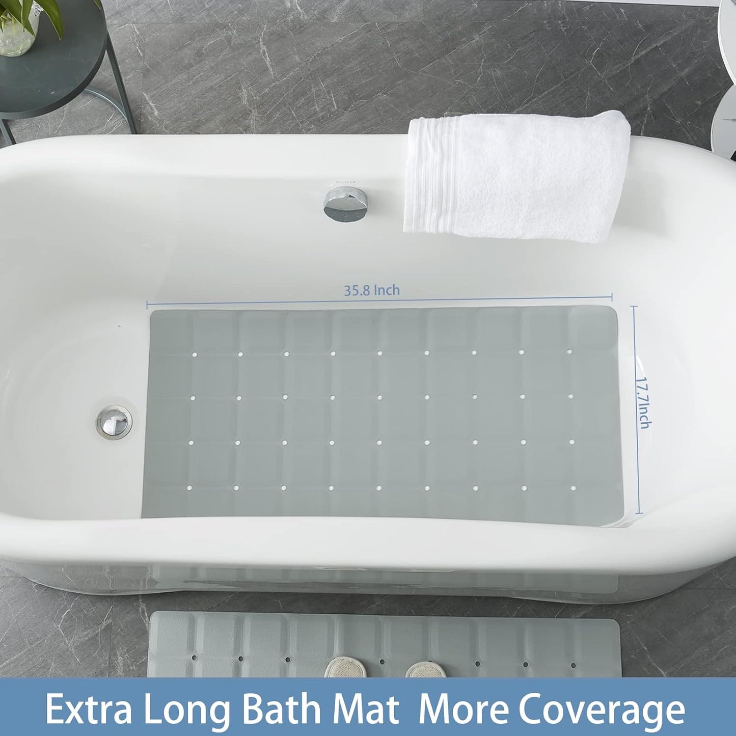 Foldable Silicone Bathtub Mat: Jumbo Size Heavy Duty Safety Bath Mat for Tub Without Suction Cups Non Slip Bath & Shower Mat for Textured, Reglazed, Refinished Tub (Grey, 35.8 x 17.7)