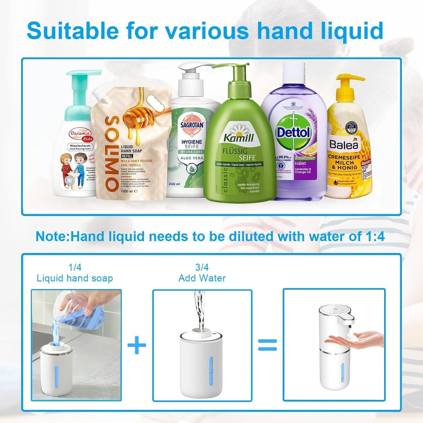 Automatic Foaming Soap Dispenser - Hand Free Pump Touchless Soap Dispenser Electric Dispenser with 380ml, USB Rechargeable 4levels Adjustable Dispenser for Bathroom Kitchen