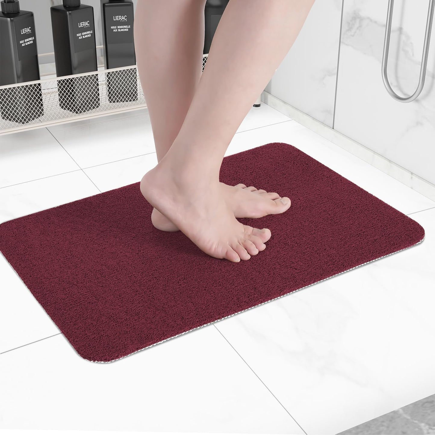 Non-Slip Bathtub Mat, Anti Slip Shower Mat, Fast Drying Bathtub Mats, Foot Scrubber Mat, Anti Slip Mat for Tub, Floor, Bathroom, Kitchen, Home, Hotel (Wine Red 24"×16")